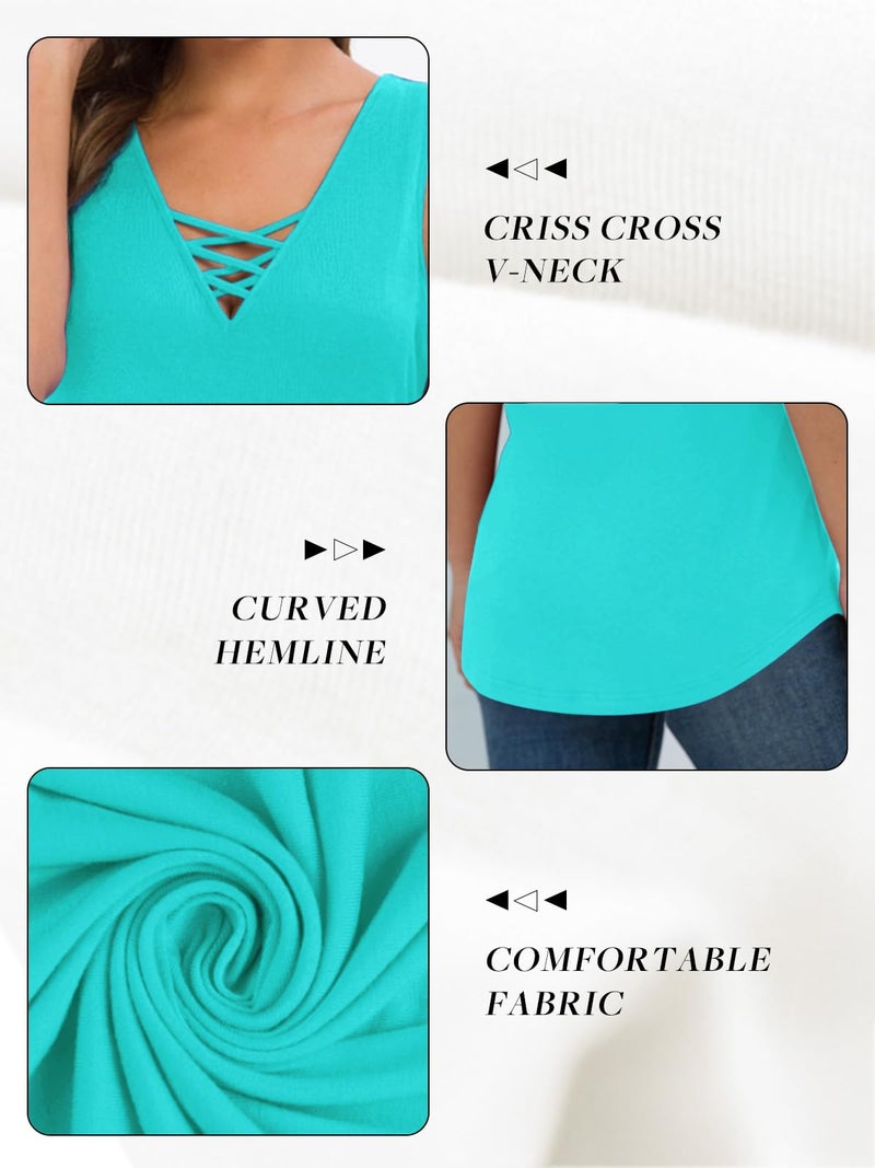 Feiersi Women's Summer Sleeveless Criss Cross Casual Tank Tops Basic Blouse Nile Blue Small - Image 4